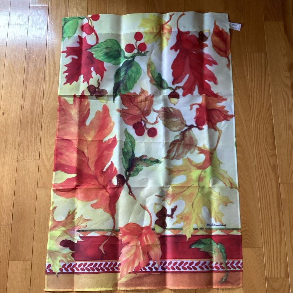 Fall Autumn Leaves House Flag Nylon New Without Tags Sally Eckman Roberts